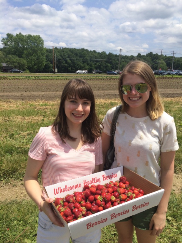 Rose and Haley strawberry picking