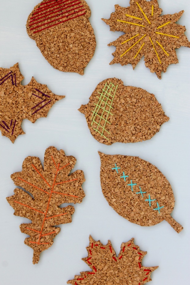 DIY cork board embroidered leaf coasters | Popcorn & Chocolate